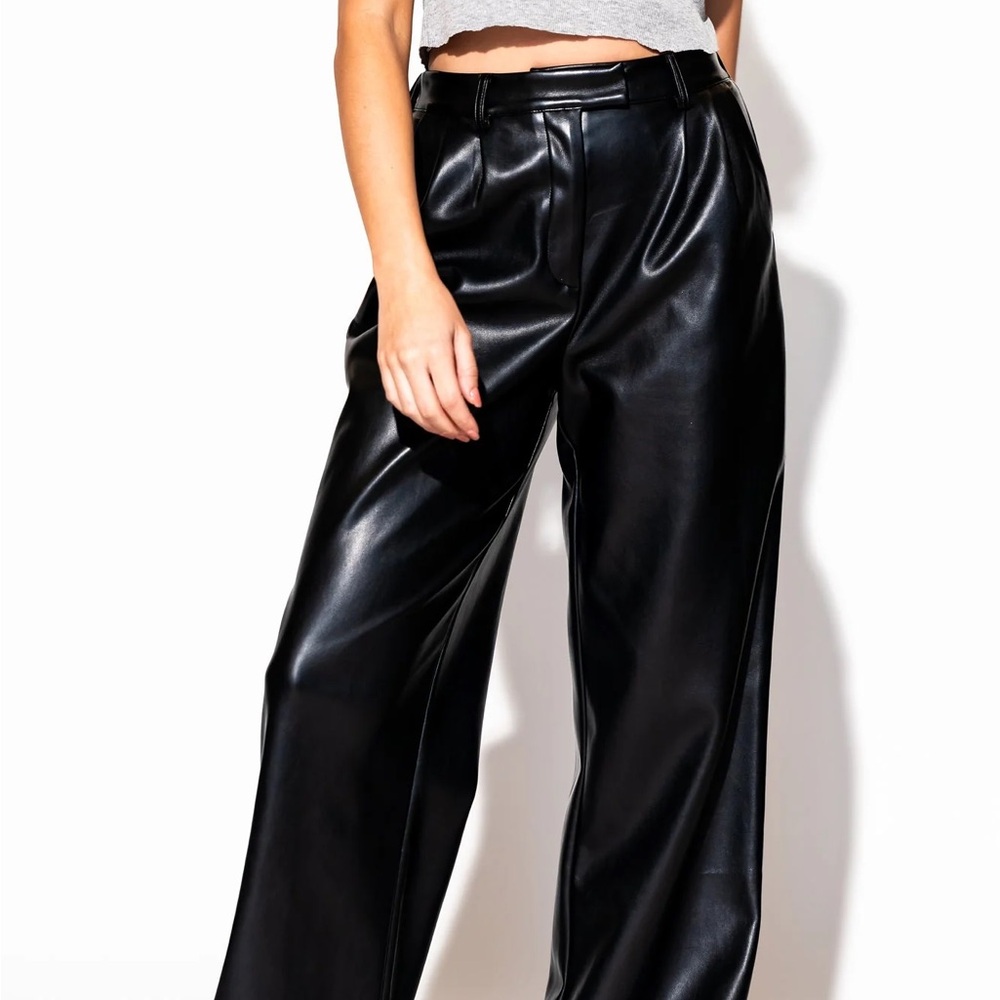 Dressed in LALA Black Wide Leg Faux Leather Pants